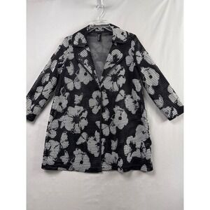 Berek Floral Mesh Coat Women L Black White Snap Front Notched Lapel Jacket